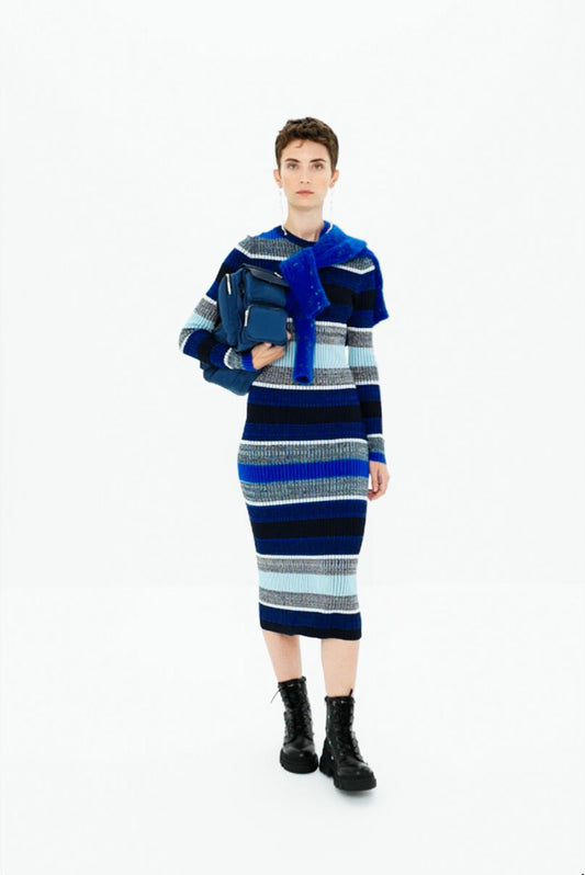 Stripy ribbed midi dress