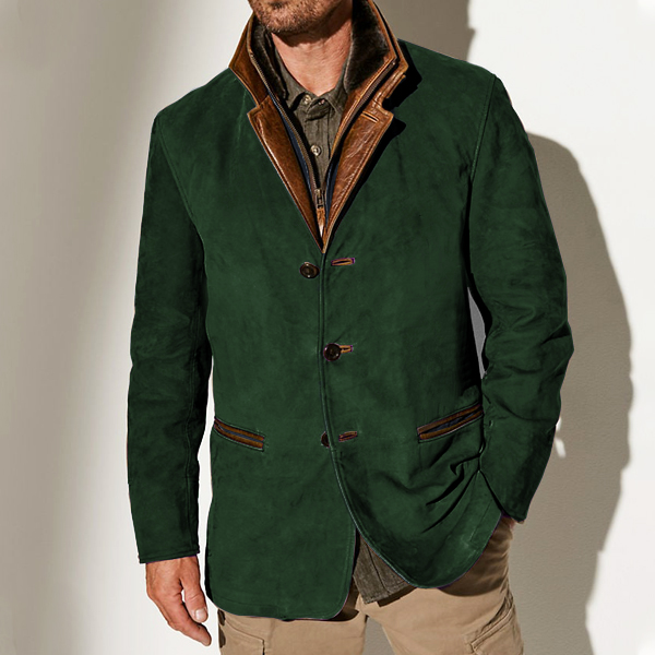 Men's Vintage Carlsbad Calfskin Leather Blazer With Merino Shearling Collar