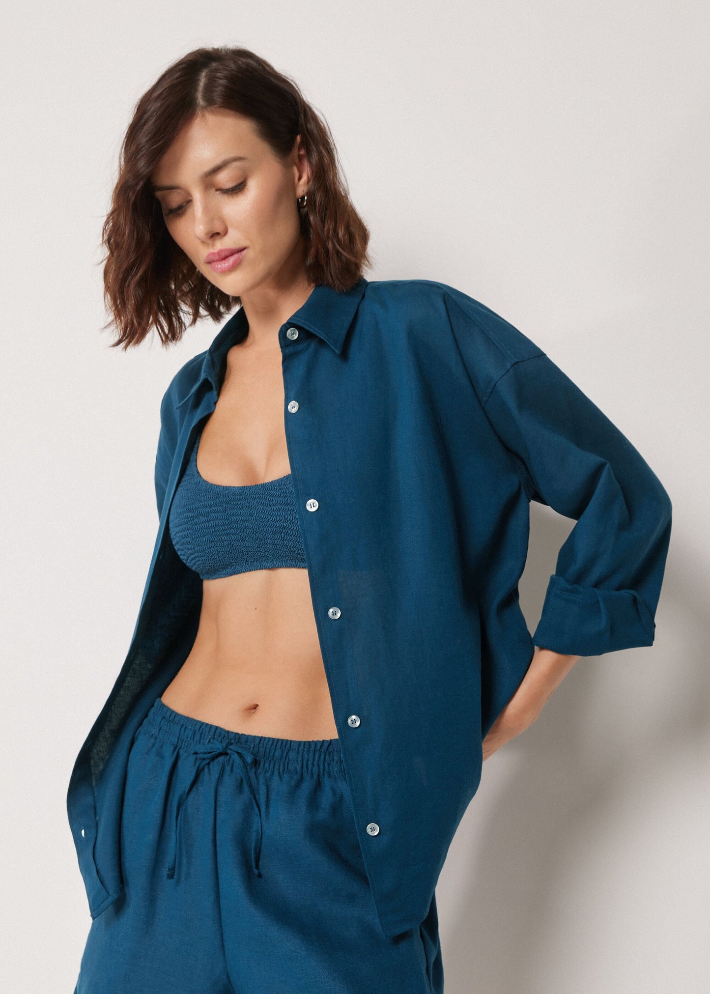 Short Linen and Viscose Shirt