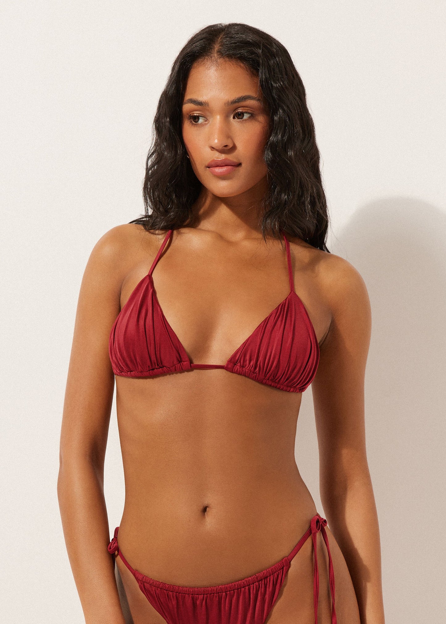 Removable Padding Triangle Bikini Top Shiny Satin