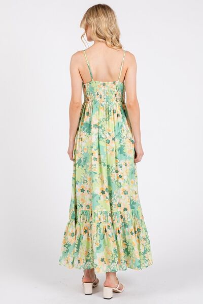 Mittoshop Floral Smocked Back Ruffled Hem Maxi Cami Dress