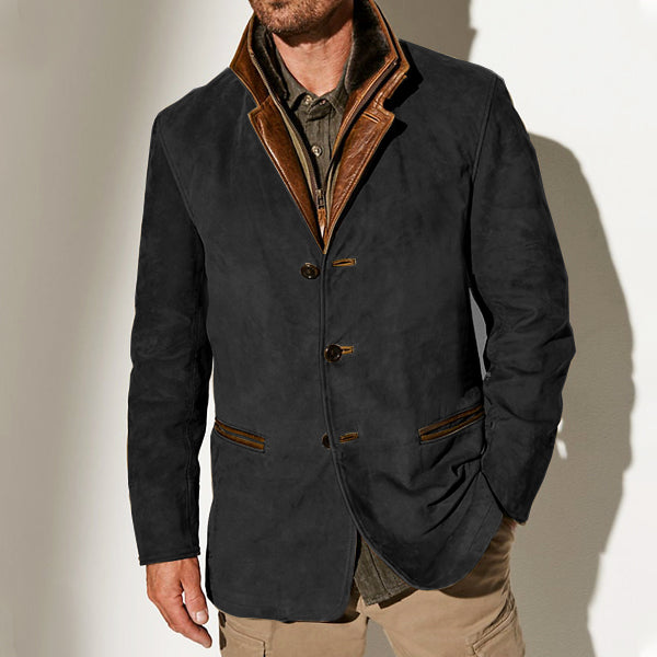 Men's Vintage Carlsbad Calfskin Leather Blazer With Merino Shearling Collar