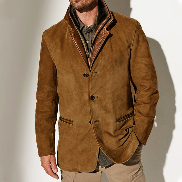 Men's Vintage Carlsbad Calfskin Leather Blazer With Merino Shearling Collar