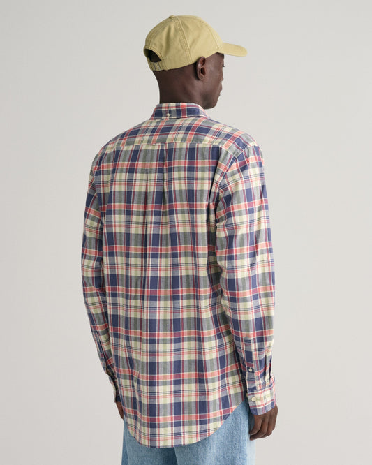 Men's Regular Fit Checked Cotton Linen Shirt - DUSTY BLUE SEA