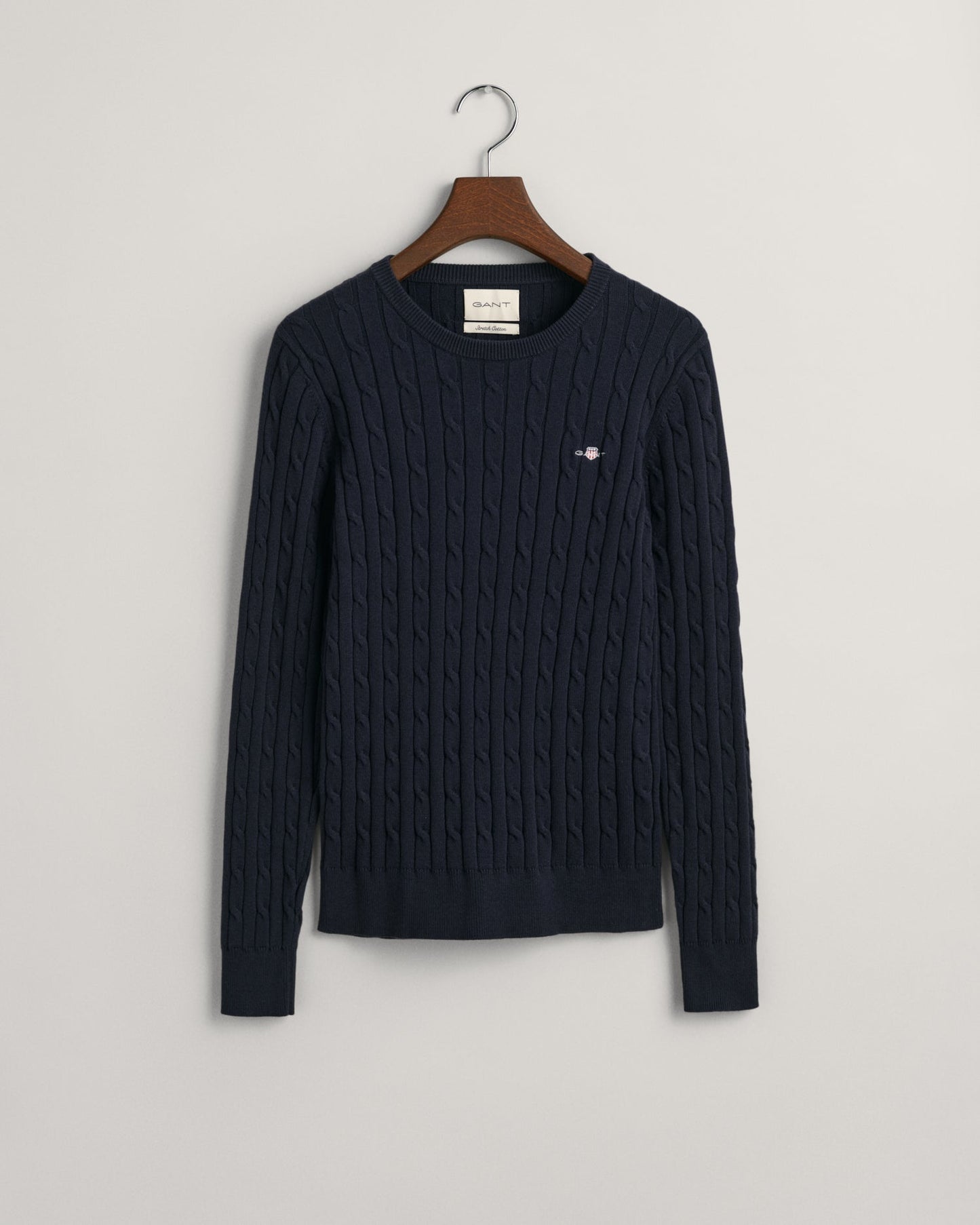 Women's Stretch Cotton Cable Knit Crew Neck Sweater - EVENING BLUE