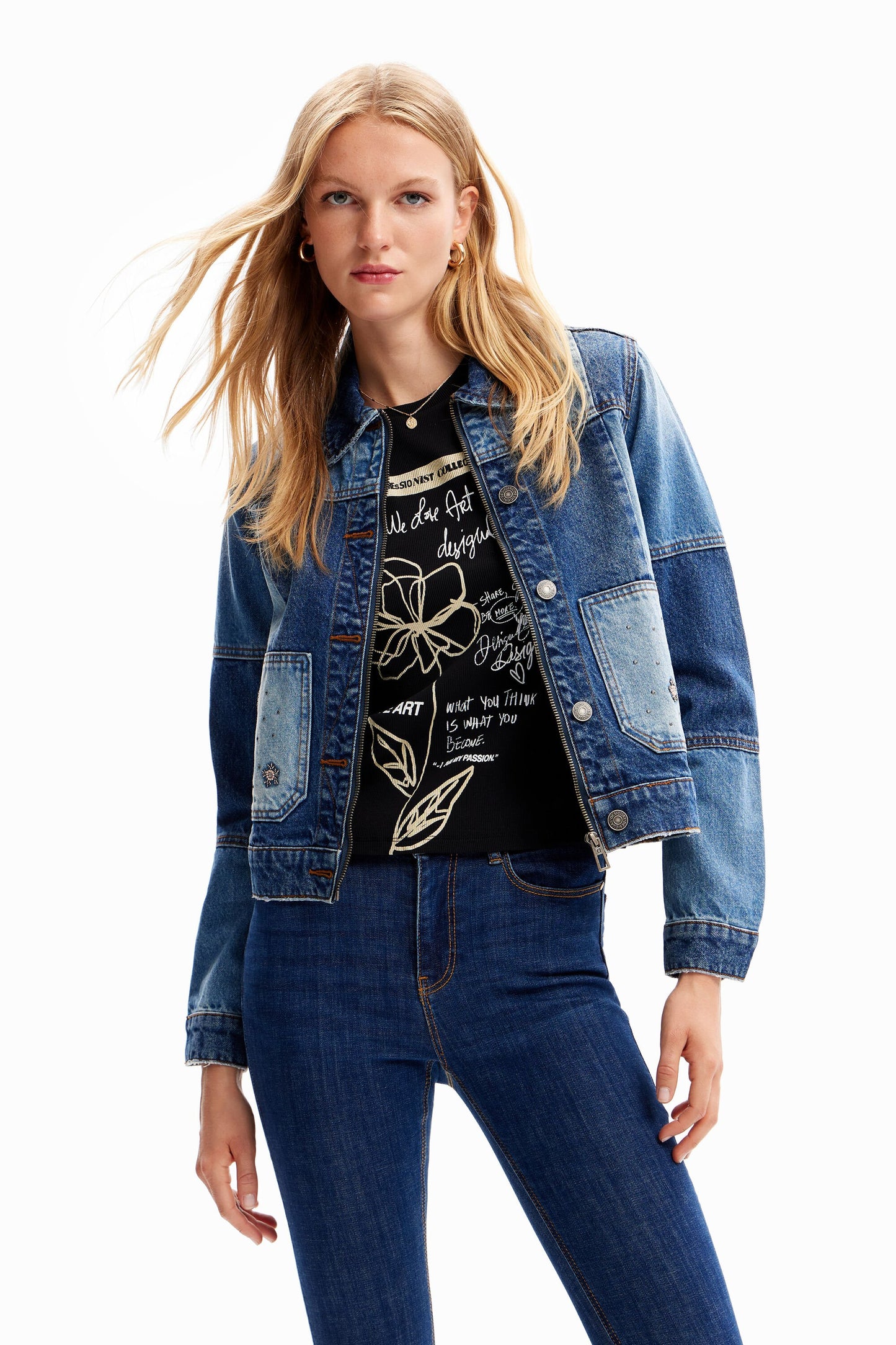 Patchwork denim trucker jacket