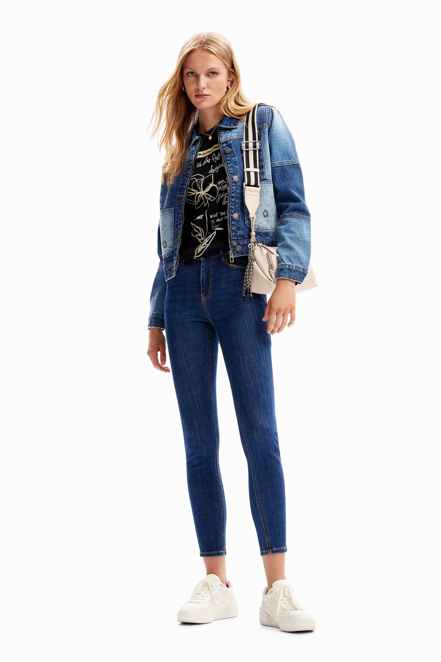 Patchwork denim trucker jacket