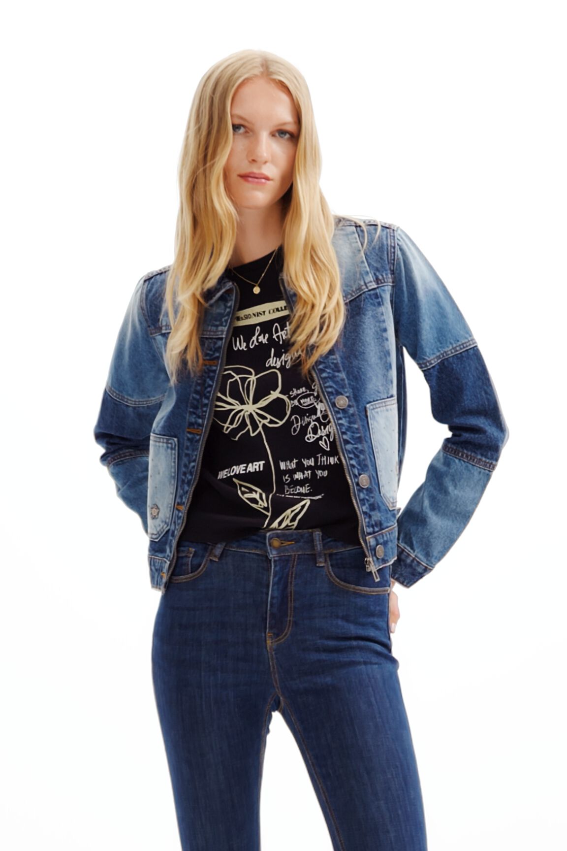 Patchwork denim trucker jacket