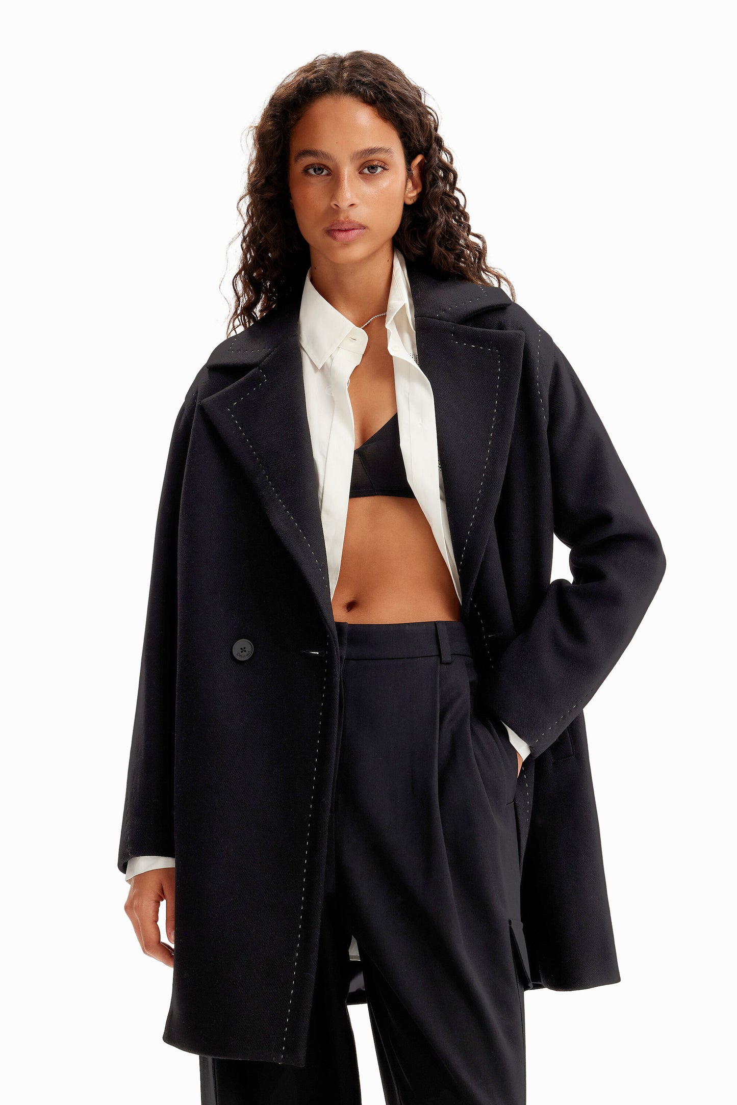 Stitching wool coat