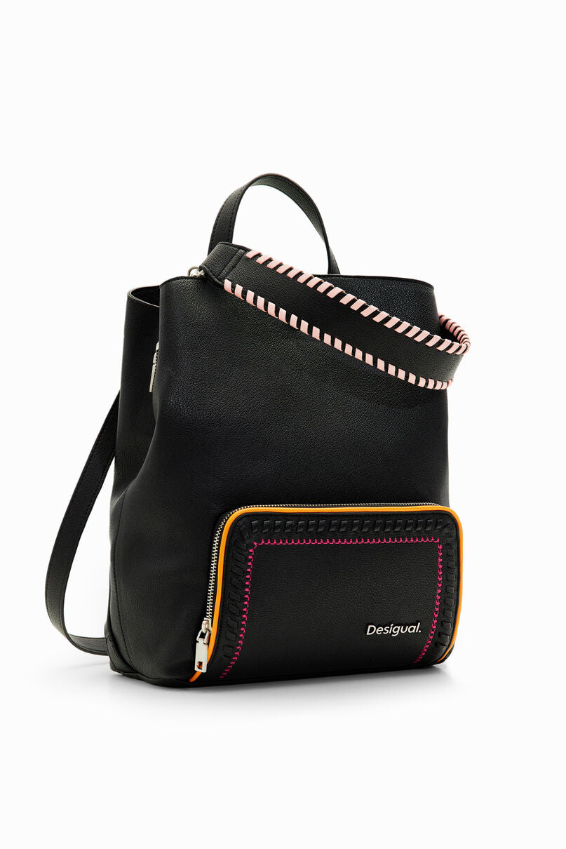Multi-position embroidered backpack