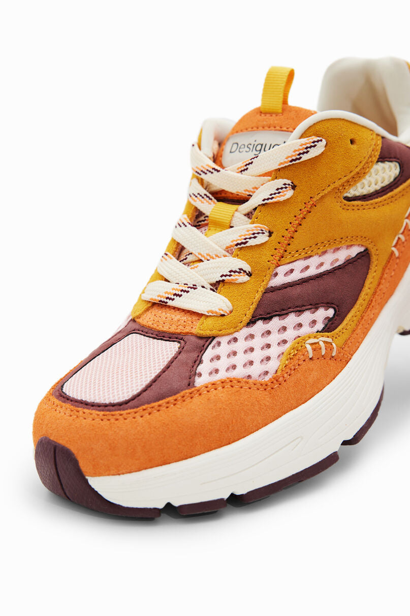 Patchwork split leather running sneakers