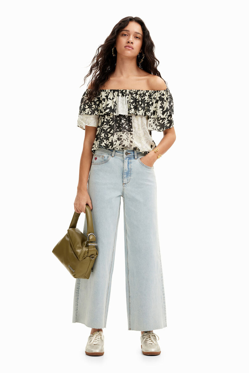 Patchwork floral ruffle blouse