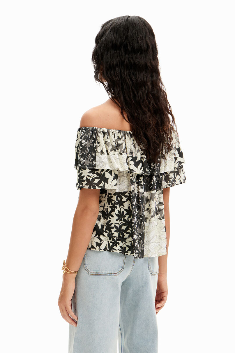 Patchwork floral ruffle blouse