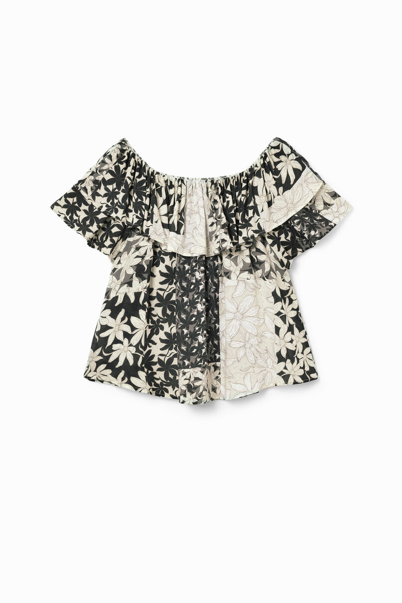 Patchwork floral ruffle blouse