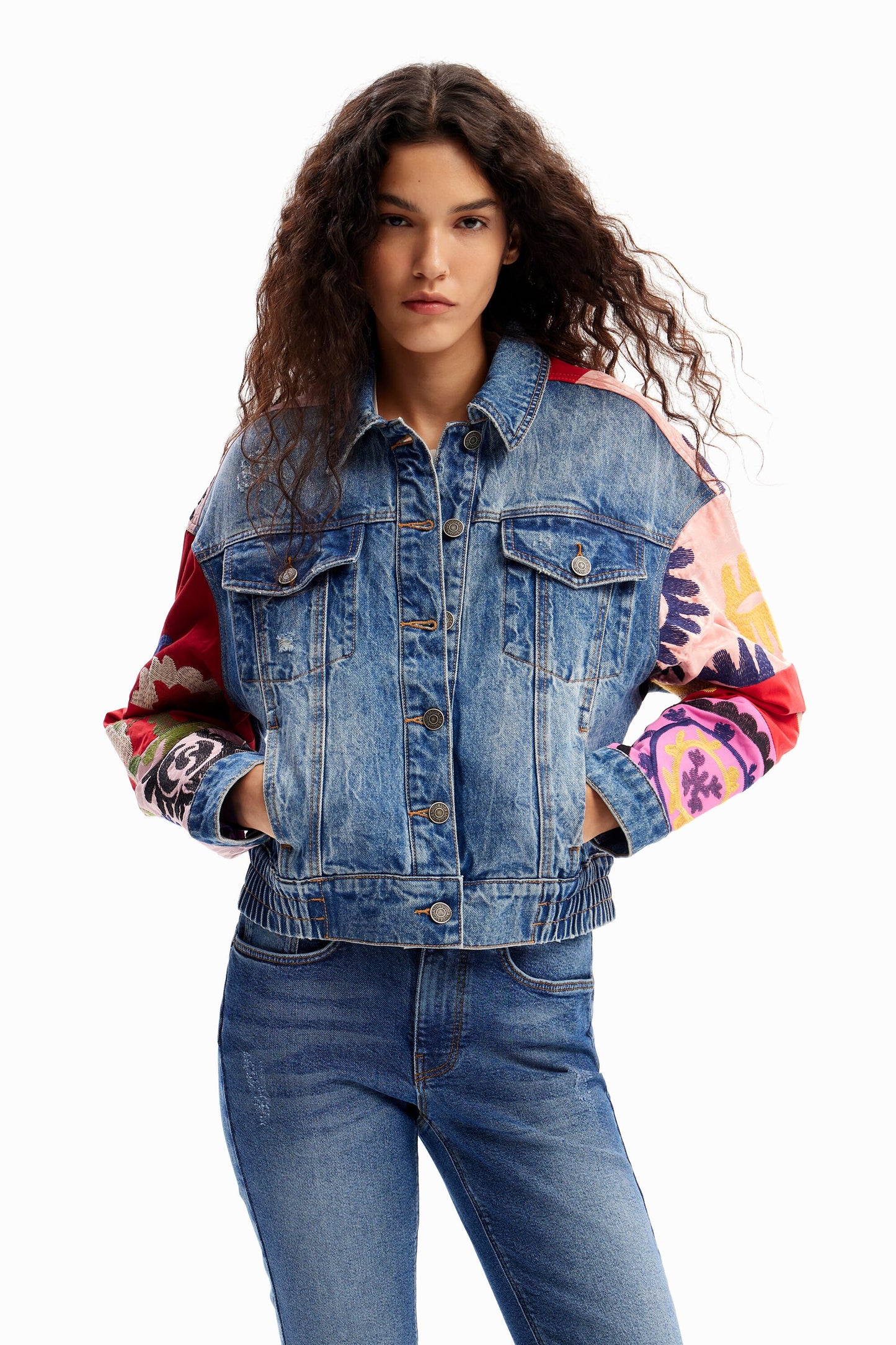 Short patchwork denim jacket