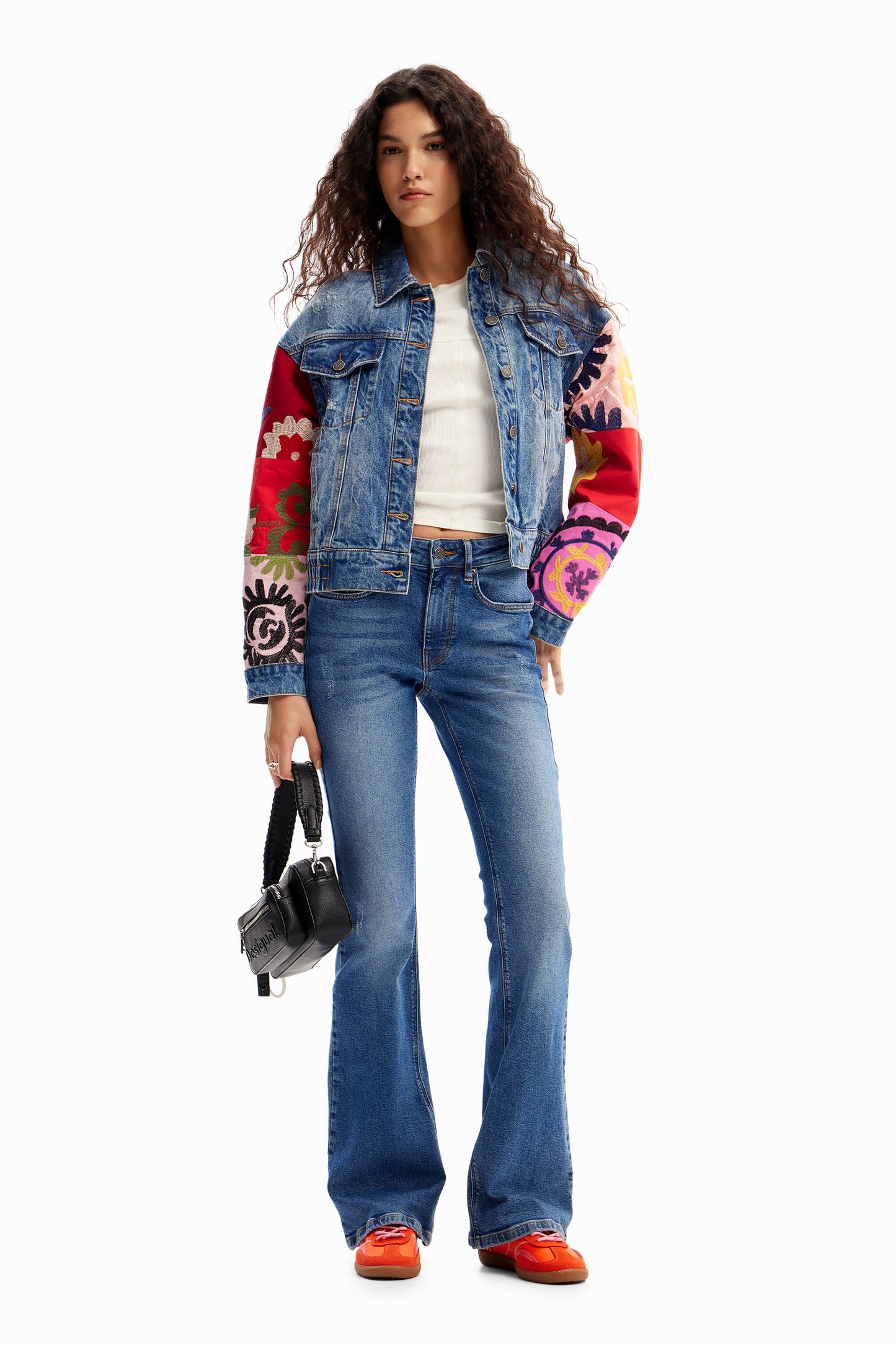 Short patchwork denim jacket