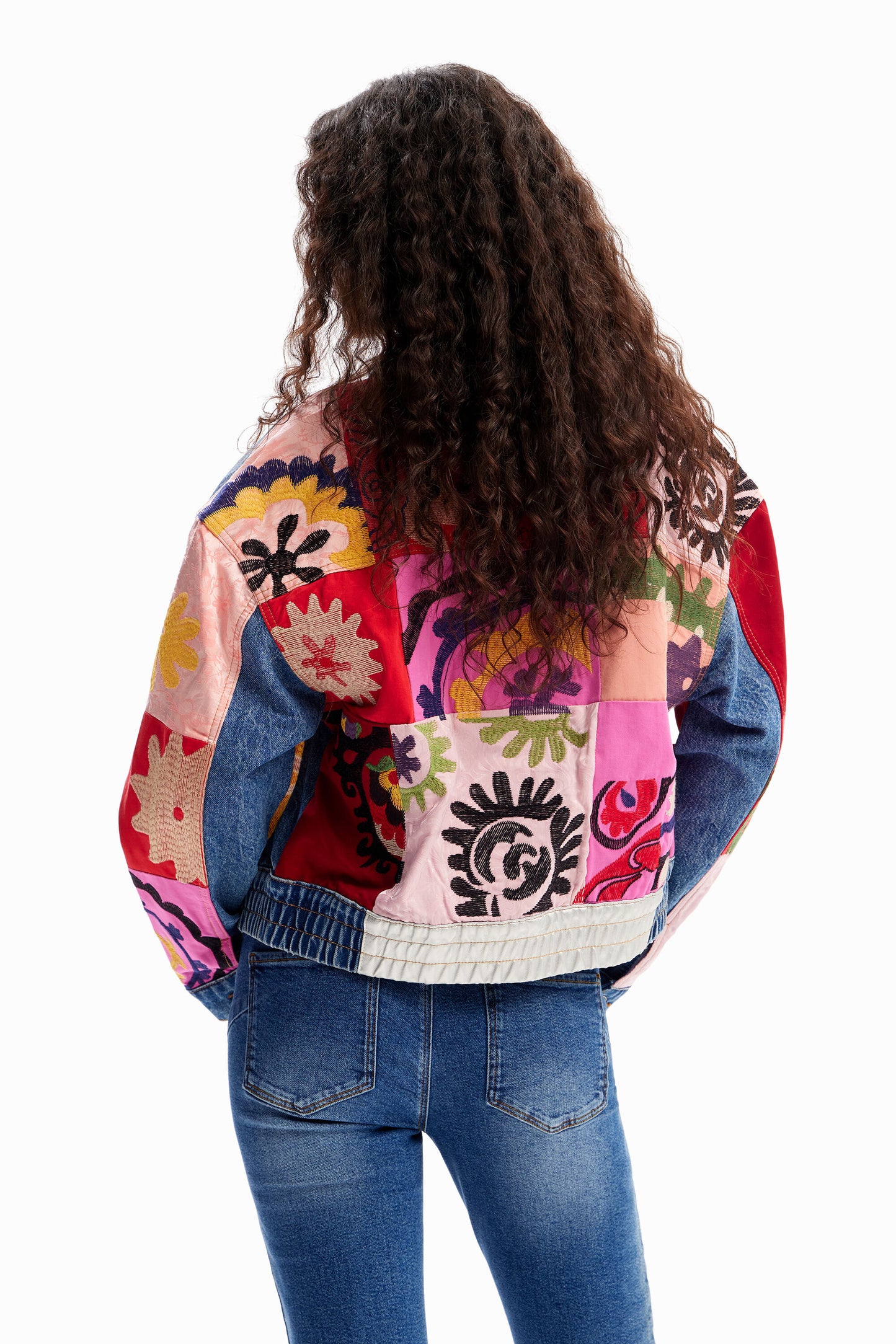 Short patchwork denim jacket