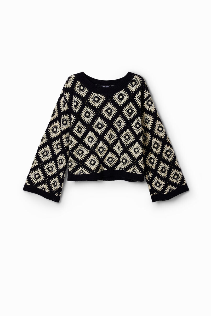 Crochet jumper with geometric patterns