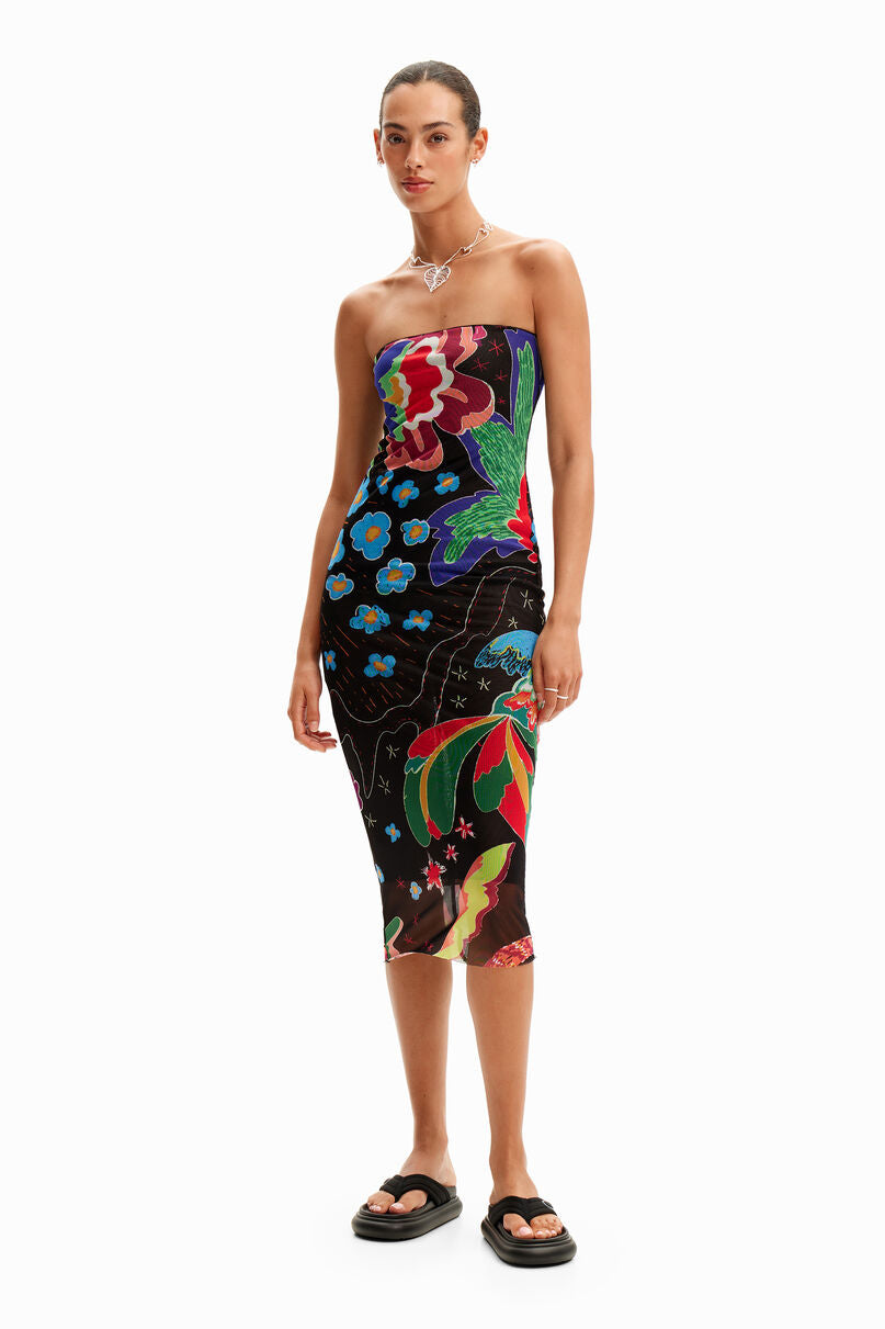 Jungle design bandeau midi dress