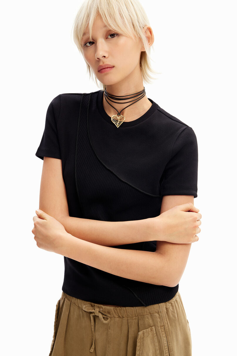 Ribbed patchwork T-shirt