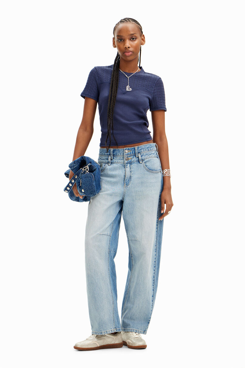 Patchwork openwork T-shirt