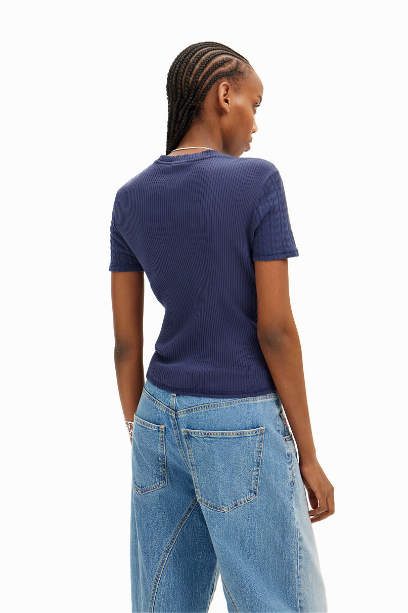 Patchwork openwork T-shirt