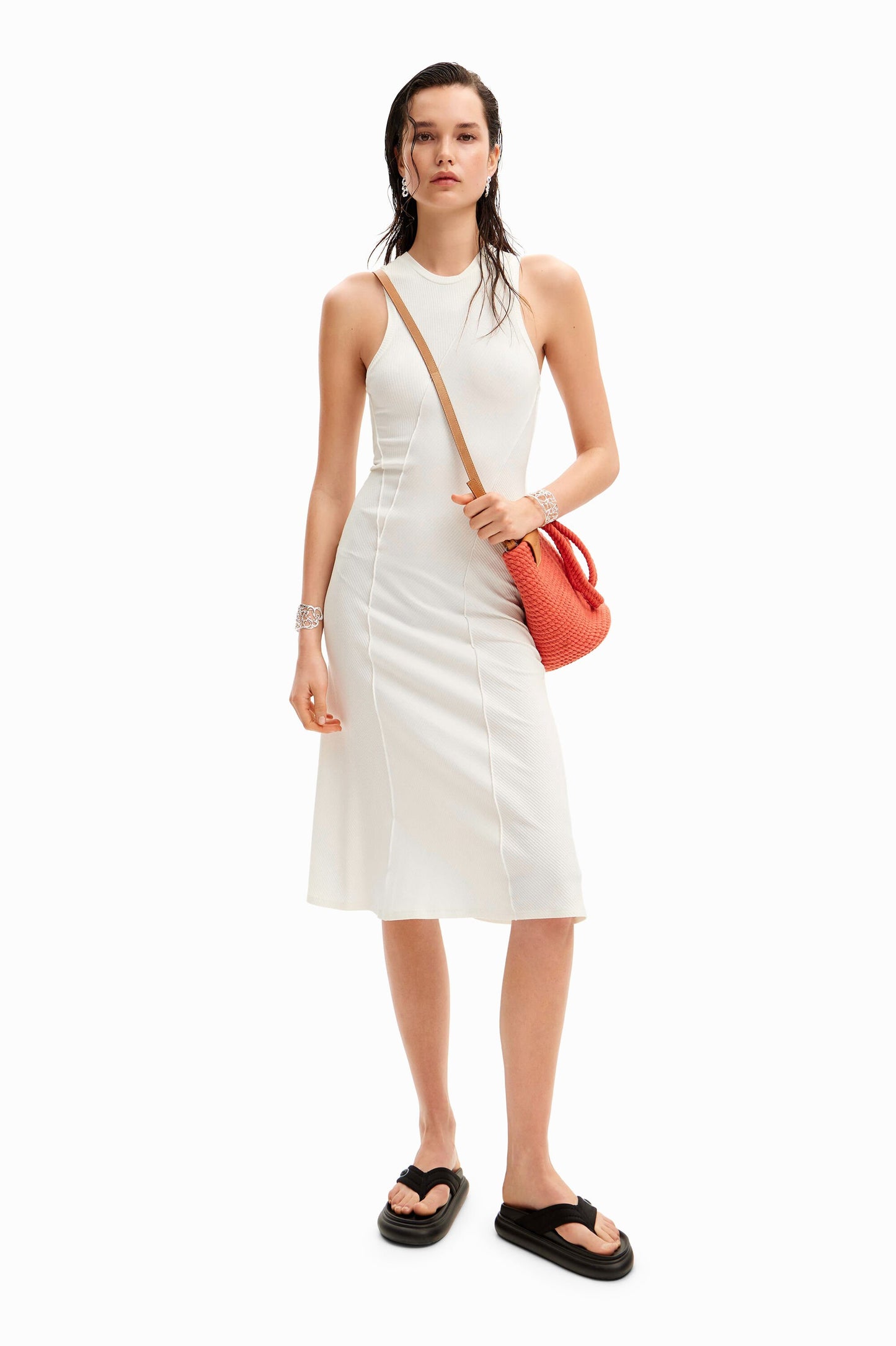 Ribbed patchwork midi dress