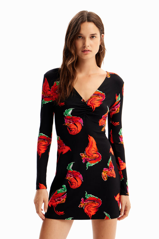 Ribbed floral mini dress