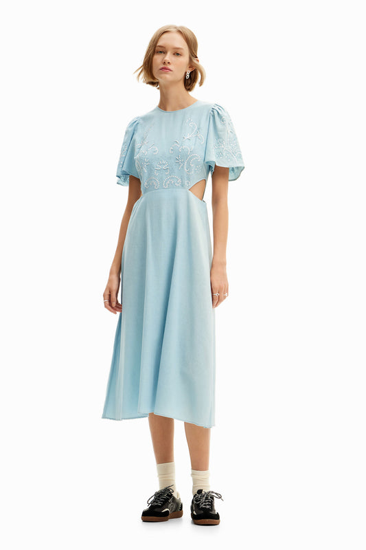 Embroidered cut-out midi dress