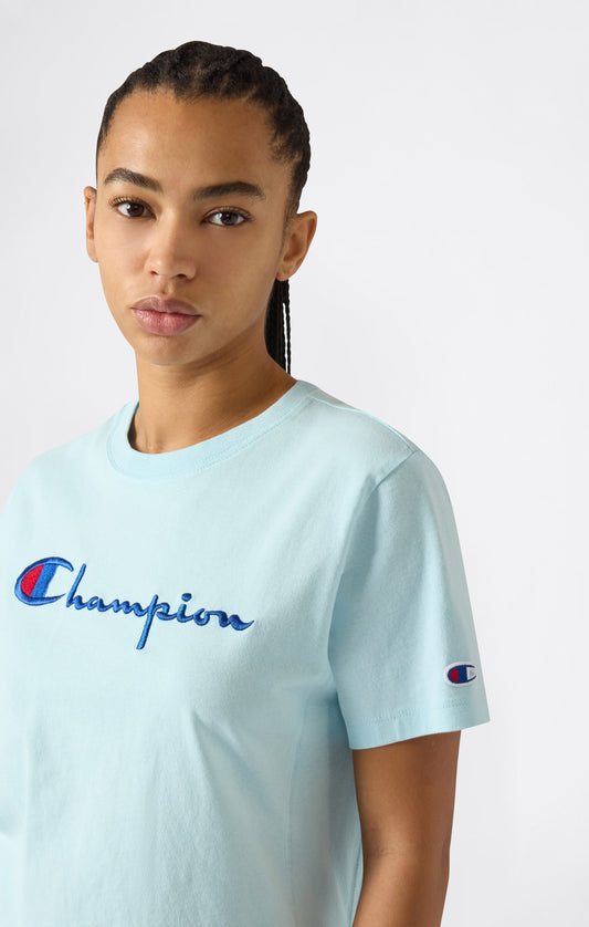 Women's Reverse Weave Crewneck T-Shirt with Embroidered Logo