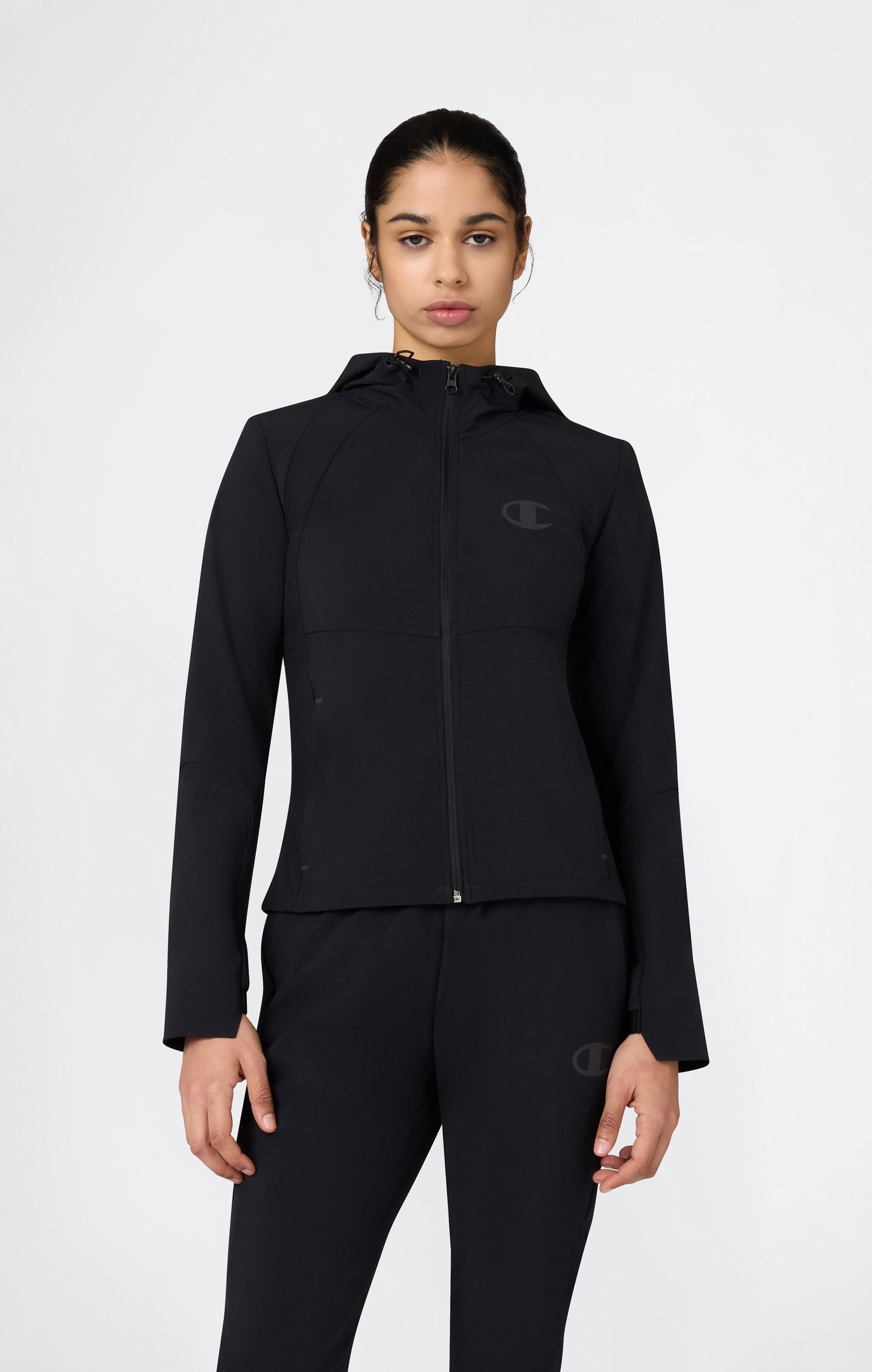Women's Stretch Nylon Hooded Track Top Slim Fit