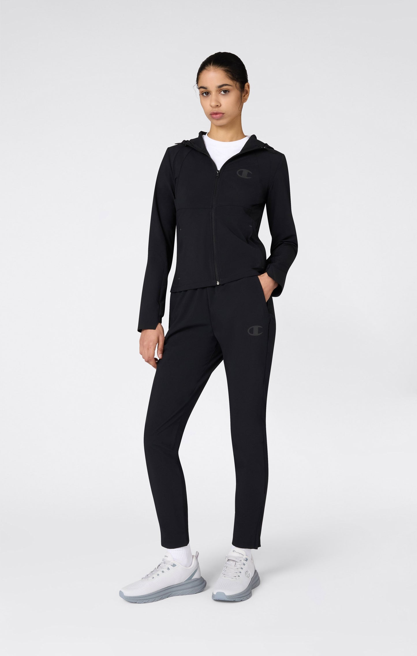 Women's Stretch Nylon Hooded Track Top Slim Fit