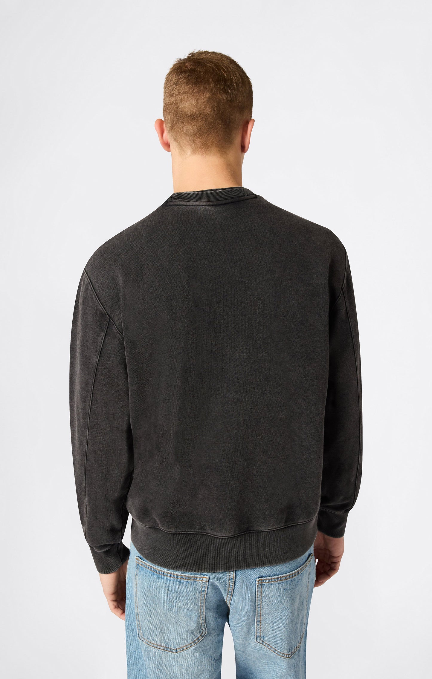 Men's Crewneck Sweatshirt with Embroidered Logo and Washed Effect Icons