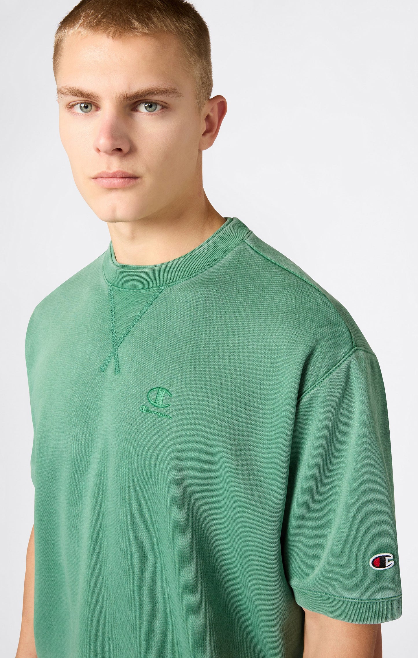 Men's Washed Effect Short Sleeve Crewneck Sweatshirt Icons