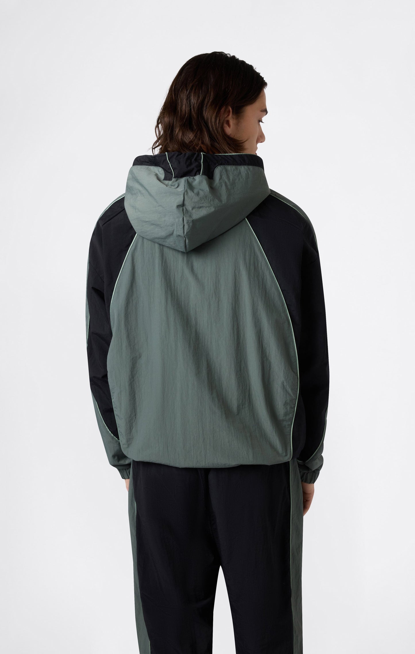 Men's Woven Nylon Full-Zip Hooded Track Top Loose Fit