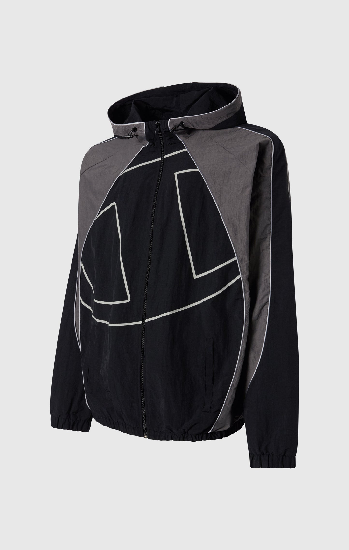 Men's Woven Nylon Full-Zip Hooded Track Top Loose Fit