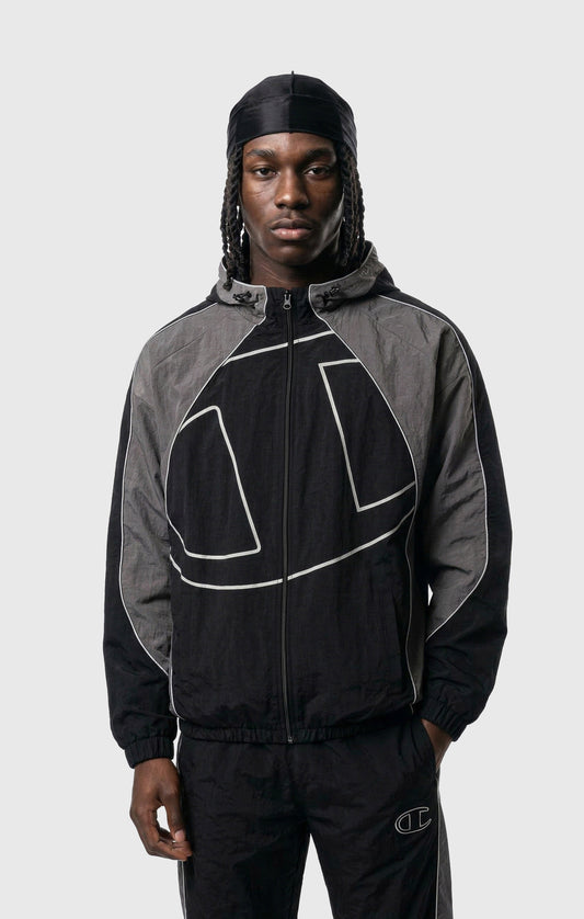 Men's Woven Nylon Full-Zip Hooded Track Top Loose Fit