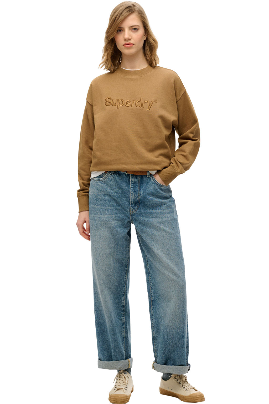 Embroidered Core Logo Loose Crew Sweatshirt