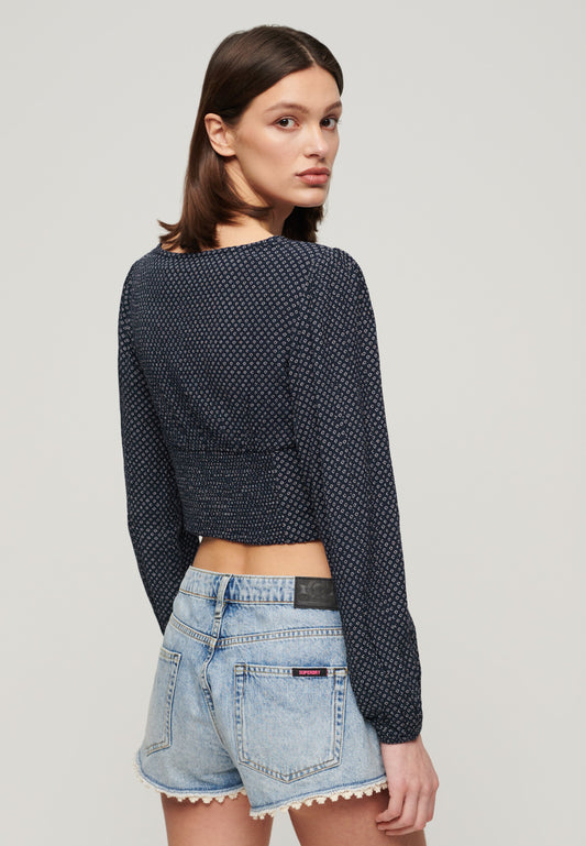 Long Sleeve Woven Crop Top