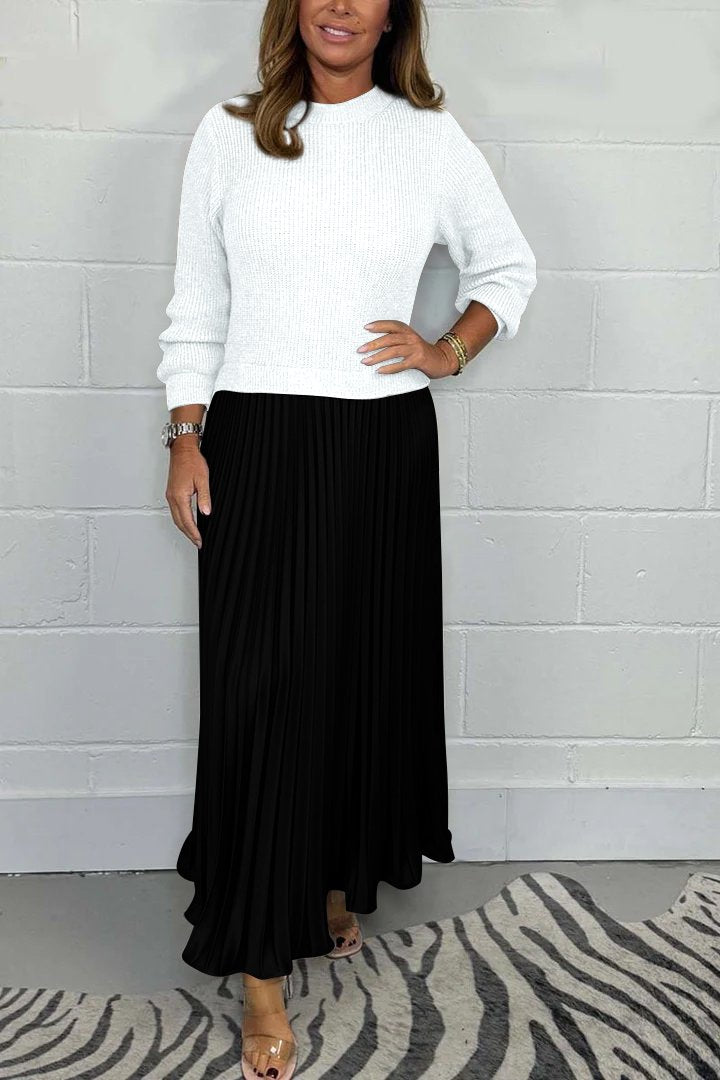 Women’s Stylish and Elegant Round-neck Pleated Dress